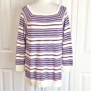 Ann Taylor LOFT Off White Multicolor Stripe Terry Tunic Sweater LP